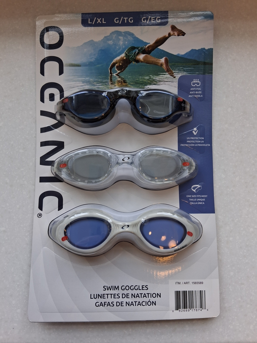 3-Pack Swim Goggles — Black, Clear, Blue